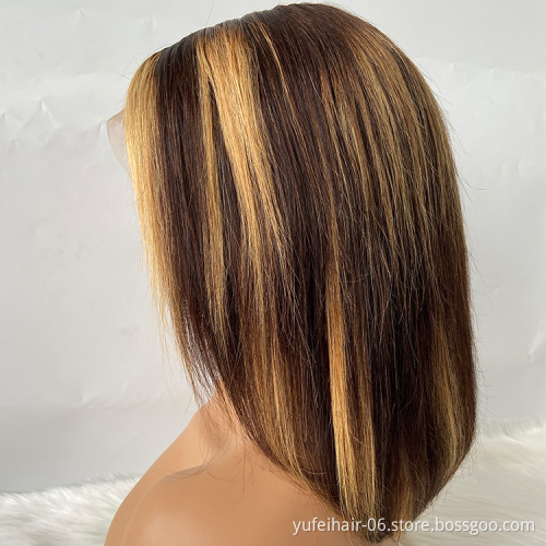 13x4 Short Bob Mixed Blonde Black Human Hair Wigs Silky Straight Lace Front Wigs with Baby Hair Ombre Colore wigs